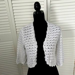 Beautiful Crocheted White Sweater with Scalloped Edge detail in Size Small